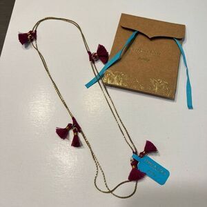 Shiraleah Leah‎ Necklace Magenta Boho Gold Chain Necklace Tassels NEW I